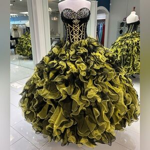 Stunning Black and Yellow Quinceanera Dress